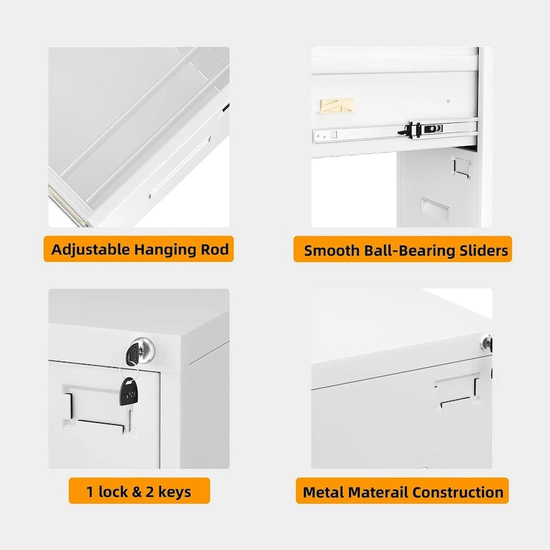 18  Deep 4 Drawers Vertical Metal Locking File Cabinet with with 4 Adjustable Hanging Frame for Home Office