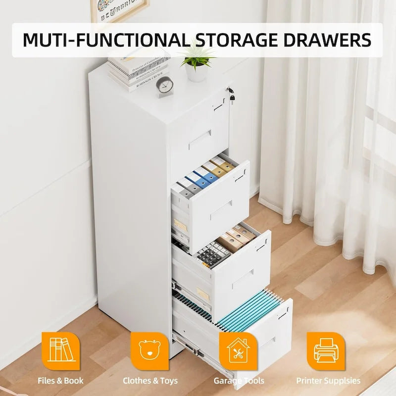 18  Deep 4 Drawers Vertical Metal Locking File Cabinet with with 4 Adjustable Hanging Frame for Home Office