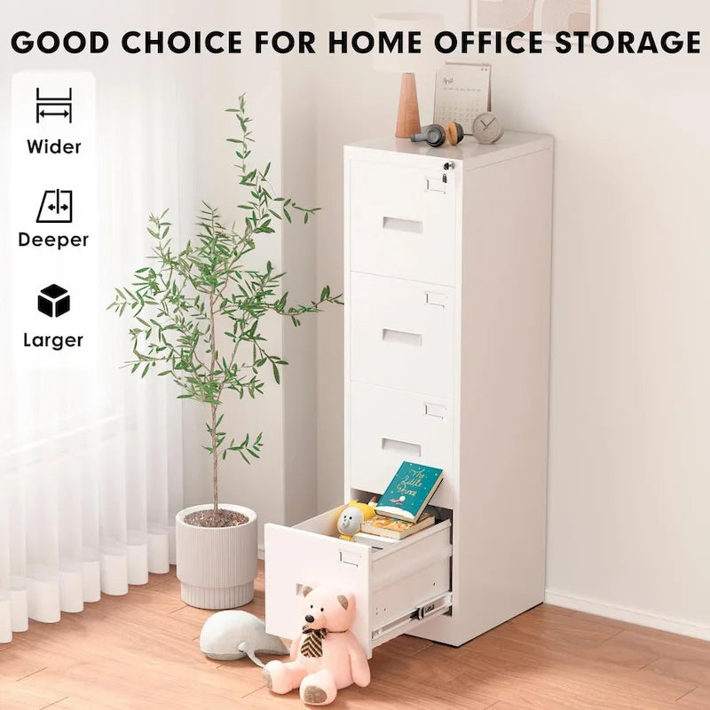 18  Deep 4 Drawers Vertical Metal Locking File Cabinet with with 4 Adjustable Hanging Frame for Home Office