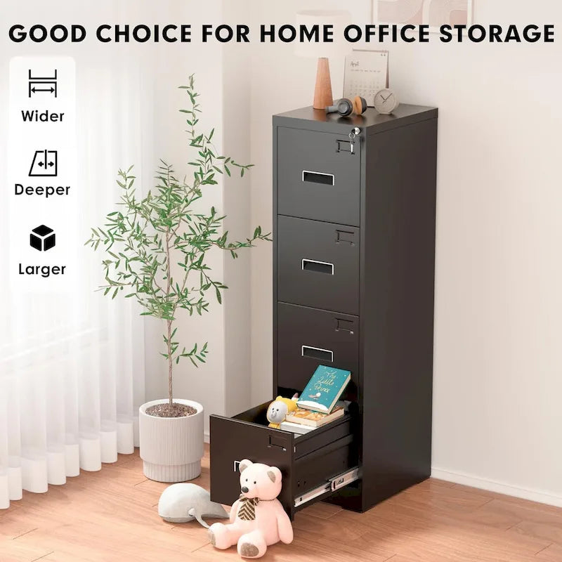 18  Deep 4 Drawers Vertical Metal Locking File Cabinet with with 4 Adjustable Hanging Frame for Home Office