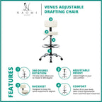 Adjustable Ergonomic Drafting Chair - Cream