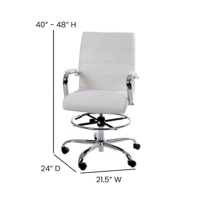 Mid-Back LeatherSoft Drafting Chair with Adjustable Foot Ring and Chrome Base