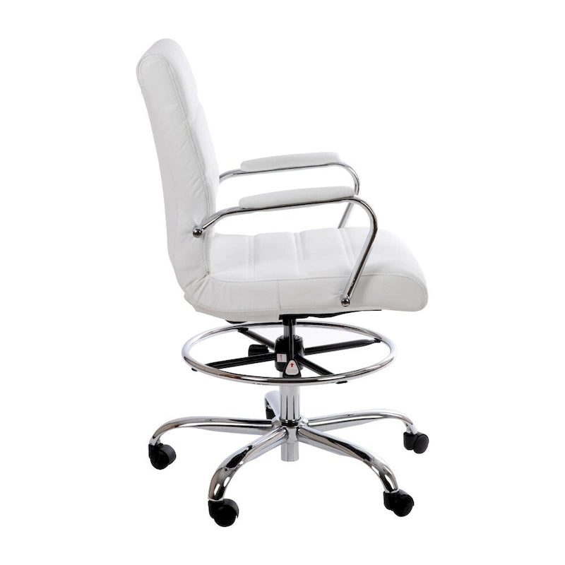 Mid-Back LeatherSoft Drafting Chair with Adjustable Foot Ring and Chrome Base