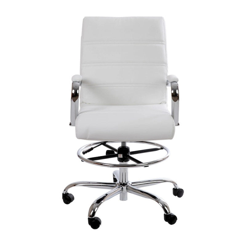 Mid-Back LeatherSoft Drafting Chair with Adjustable Foot Ring and Chrome Base