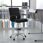 Mid-Back LeatherSoft Drafting Chair with Adjustable Foot Ring and Chrome Base