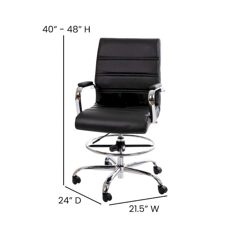 Mid-Back LeatherSoft Drafting Chair with Adjustable Foot Ring and Chrome Base