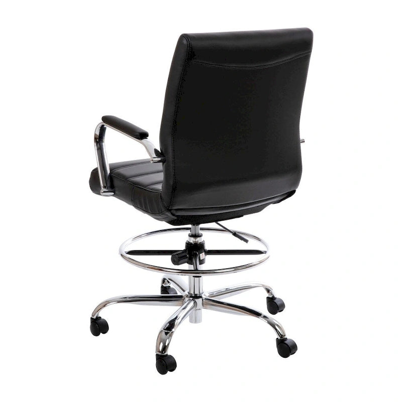 Mid-Back LeatherSoft Drafting Chair with Adjustable Foot Ring and Chrome Base