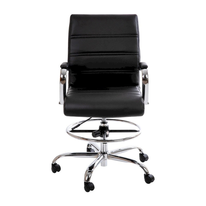 Mid-Back LeatherSoft Drafting Chair with Adjustable Foot Ring and Chrome Base