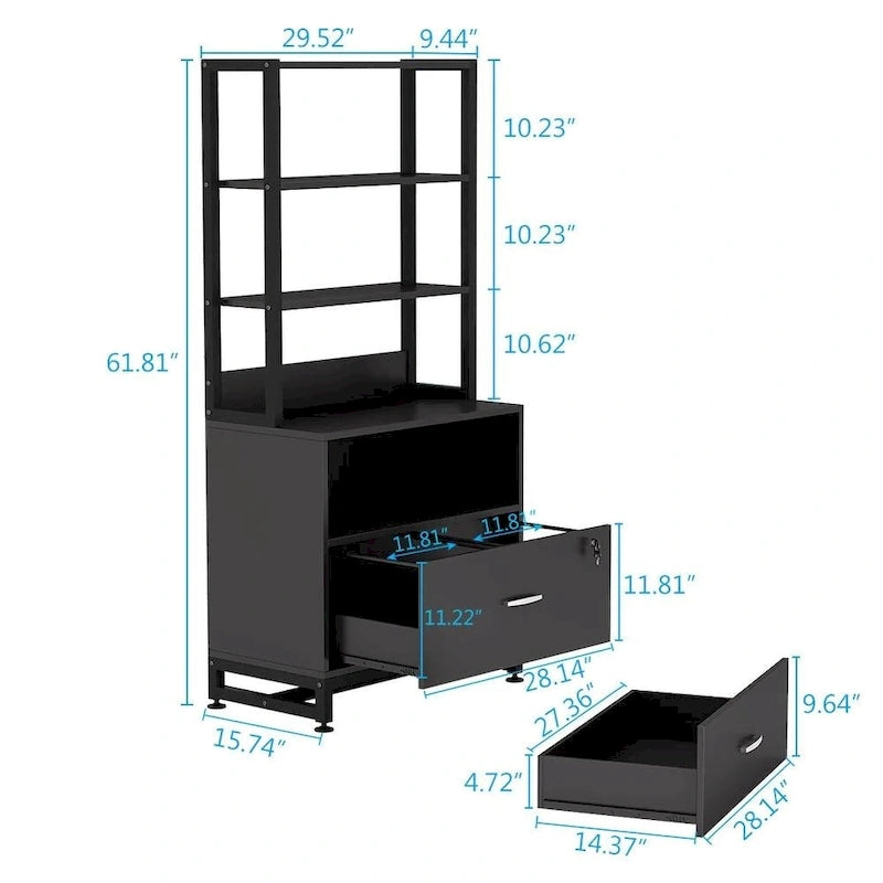 Brown/ Black 4-Tier Tall File Cabinet with Lock, Multi-Functional Shelf Units for Collection,Filing Cabinet Bookshlves