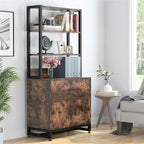 Brown/ Black 4-Tier Tall File Cabinet with Lock, Multi-Functional Shelf Units for Collection,Filing Cabinet Bookshlves