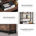 Brown/ Black 4-Tier Tall File Cabinet with Lock, Multi-Functional Shelf Units for Collection,Filing Cabinet Bookshlves