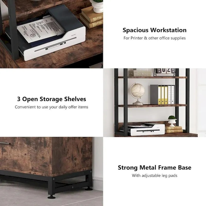 Brown/ Black 4-Tier Tall File Cabinet with Lock, Multi-Functional Shelf Units for Collection,Filing Cabinet Bookshlves