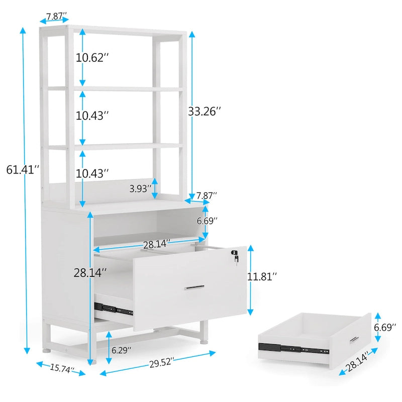 Brown/ Black 4-Tier Tall File Cabinet with Lock, Multi-Functional Shelf Units for Collection,Filing Cabinet Bookshlves