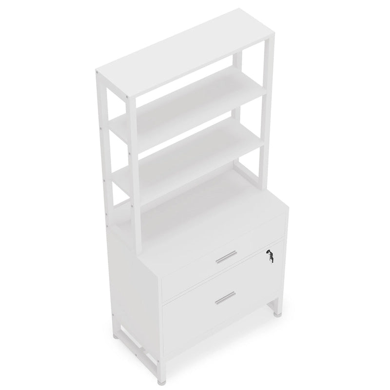 Brown/ Black 4-Tier Tall File Cabinet with Lock, Multi-Functional Shelf Units for Collection,Filing Cabinet Bookshlves