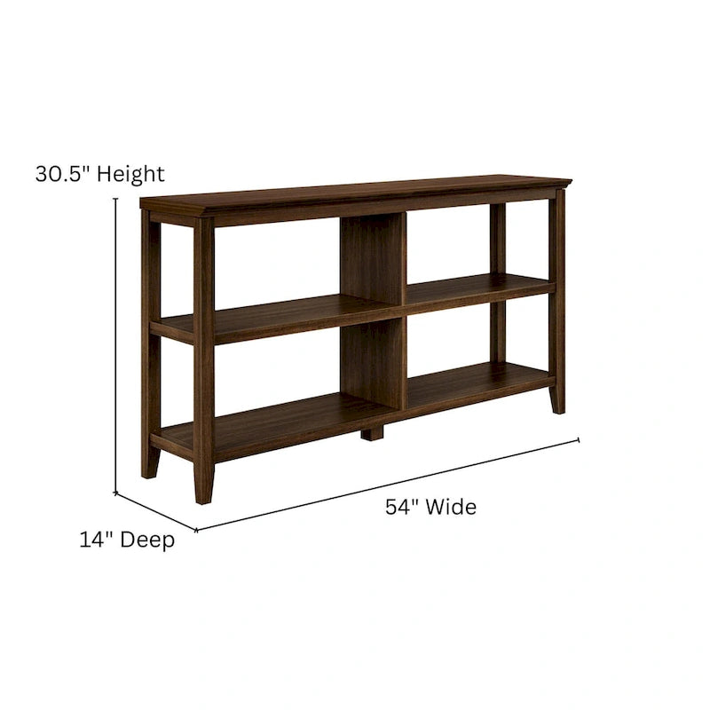 Edenton Wide Low 54 W Bookcase with 2 Shelves, Walnut