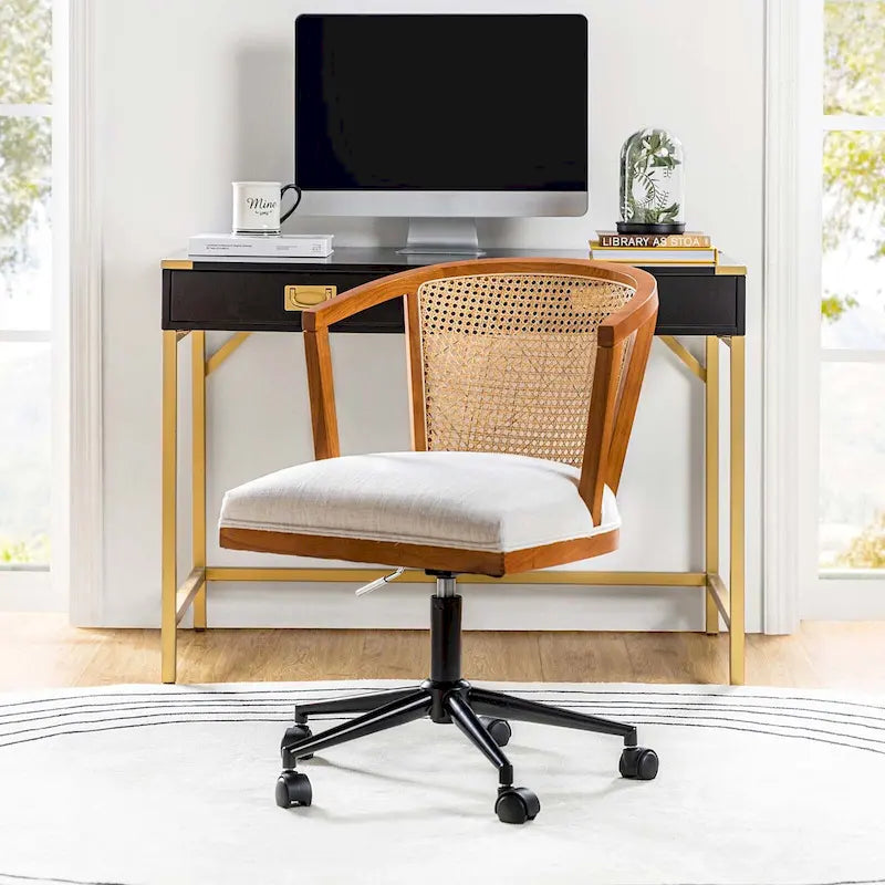 Ingrid Modern Rattan Swivel Height Adjustment Office Chair by HULALA HOME