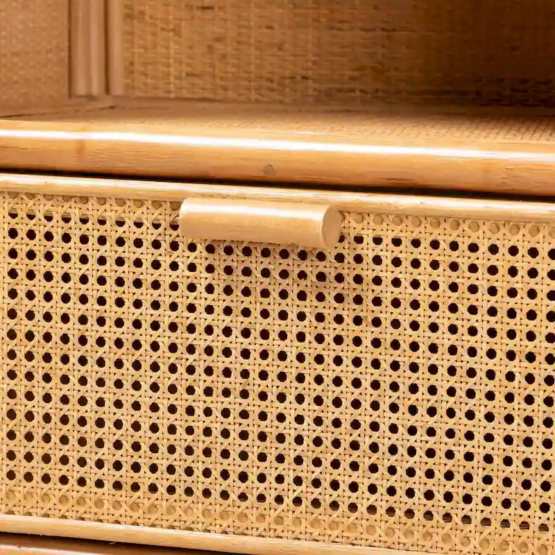 Curacao Modern Bohemian Light Honey Rattan 2-Drawer Bookcase