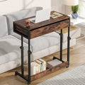 Adjustable Side Table Portable Desk with Drawers and Wheels for Home Office
