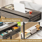 Adjustable Side Table Portable Desk with Drawers and Wheels for Home Office