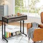 Adjustable Side Table Portable Desk with Drawers and Wheels for Home Office