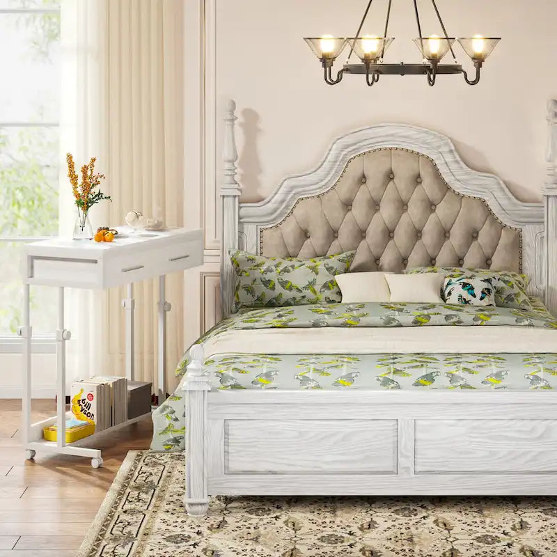 Adjustable Side Table Portable Desk with Drawers and Wheels for Home Office