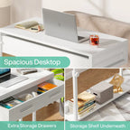 Adjustable Side Table Portable Desk with Drawers and Wheels for Home Office