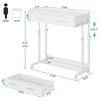 Adjustable Side Table Portable Desk with Drawers and Wheels for Home Office
