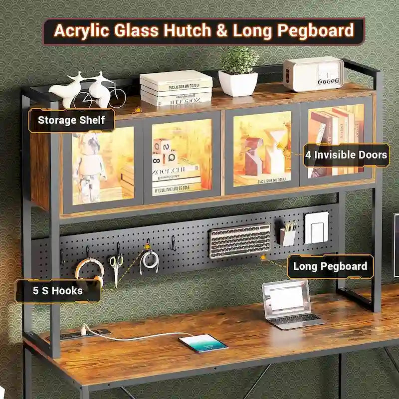 L Shaped Gaming Desk Computer Desk Pegboard 5 Drawers Storage Shelf