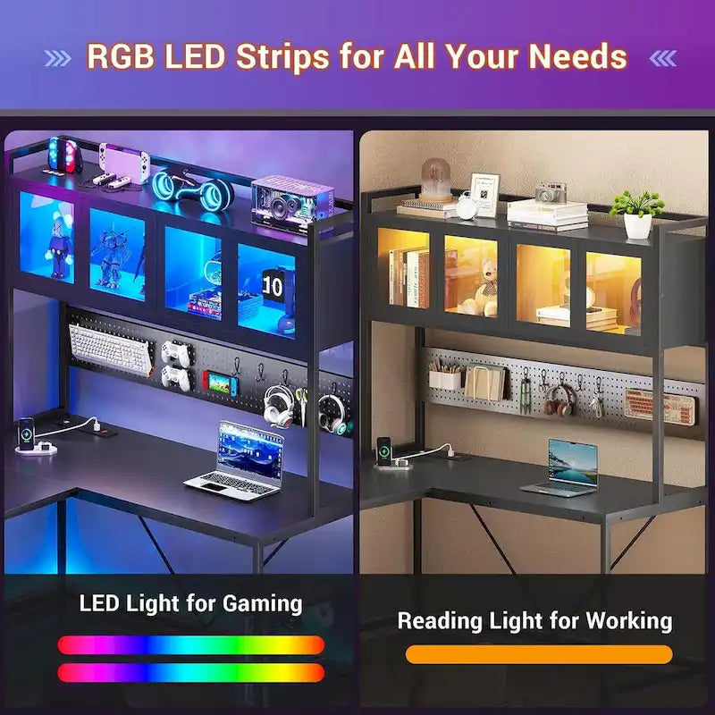 L Shaped Gaming Desk Computer Desk Pegboard 5 Drawers Storage Shelf