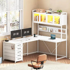 L Shaped Gaming Desk Computer Desk Pegboard 5 Drawers Storage Shelf