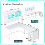 L Shaped Gaming Desk Computer Desk Pegboard 5 Drawers Storage Shelf