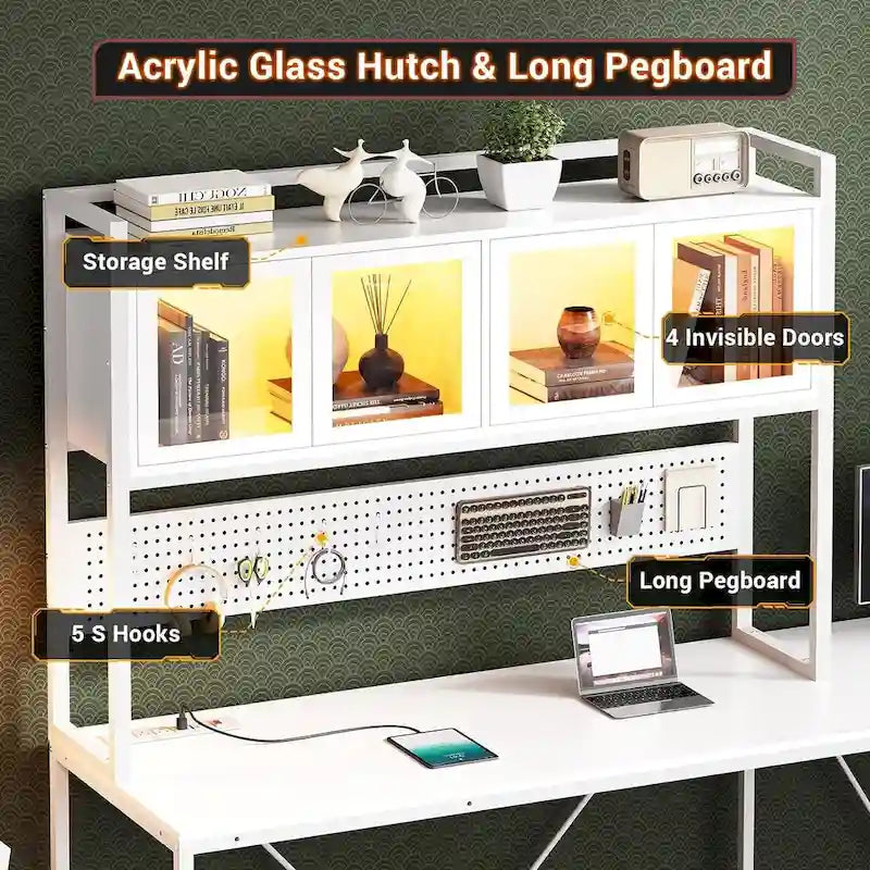 L Shaped Gaming Desk Computer Desk Pegboard 5 Drawers Storage Shelf