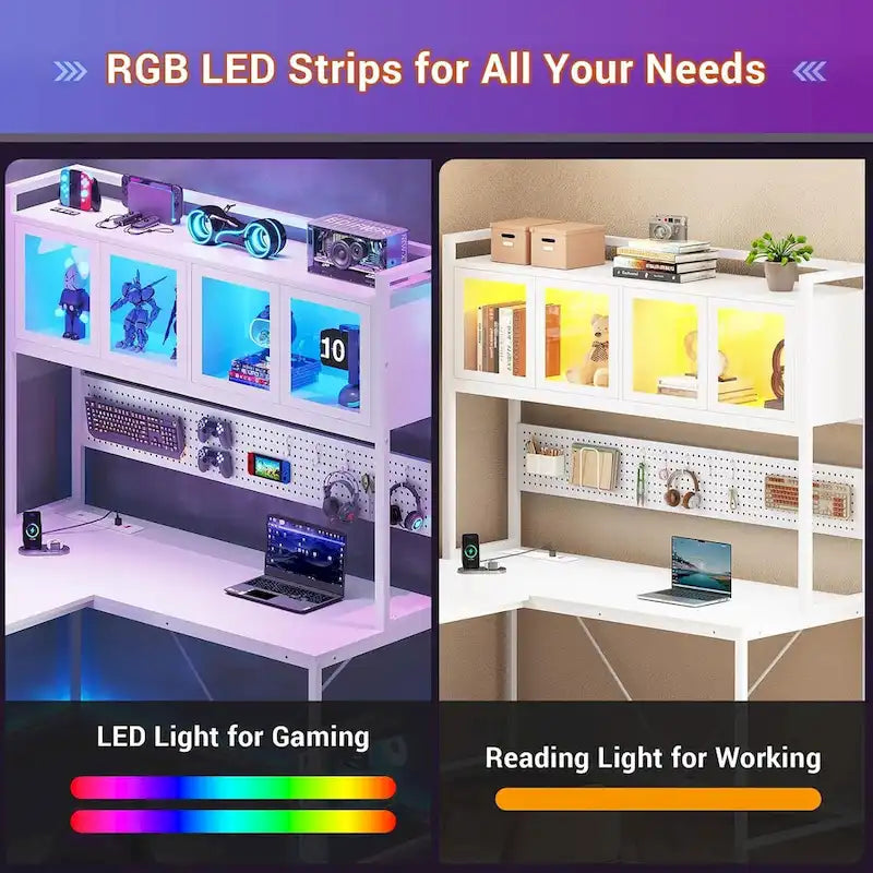 L Shaped Gaming Desk Computer Desk Pegboard 5 Drawers Storage Shelf