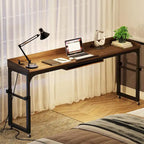 Height Adjustable Overbed Table with Wheels, Mobile Laptop Cart with Outlets & USB Ports