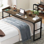 Height Adjustable Overbed Table with Wheels, Mobile Laptop Cart with Outlets & USB Ports