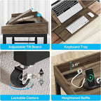 Height Adjustable Overbed Table with Wheels, Mobile Laptop Cart with Outlets & USB Ports