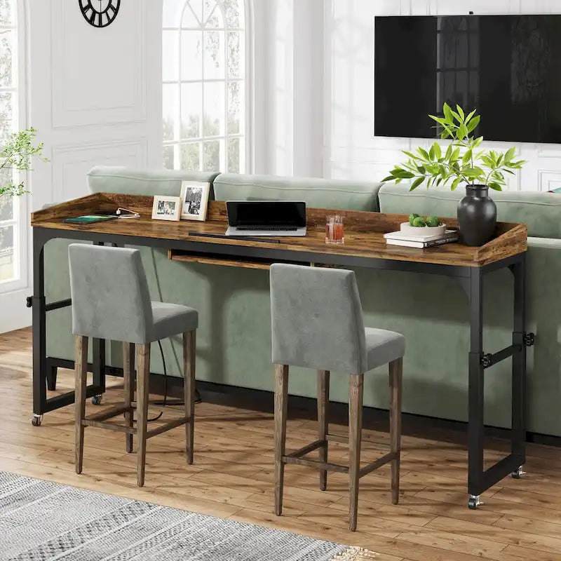 Height Adjustable Overbed Table with Wheels, Mobile Laptop Cart with Outlets & USB Ports