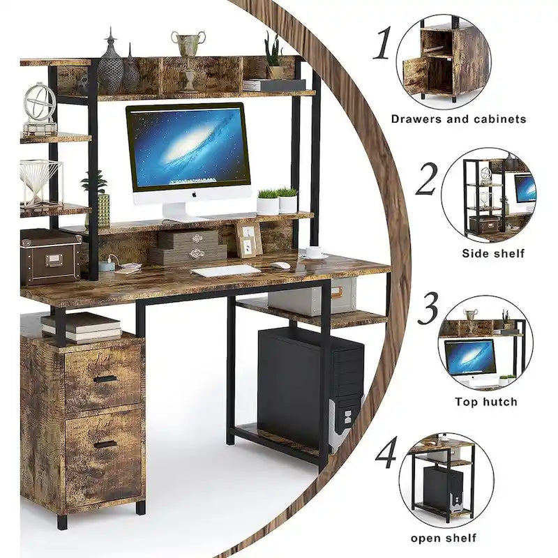 PAKASEPT 55  Computer Desk with Hutch and Storage Shelf