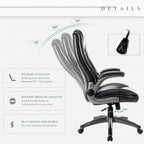 Leather Executive Office Chair- High Back Home Computer Desk Chair with Padded Flip-up Arms, Adjustable Tilt Lock