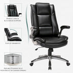 Leather Executive Office Chair- High Back Home Computer Desk Chair with Padded Flip-up Arms, Adjustable Tilt Lock