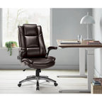 Leather Executive Office Chair- High Back Home Computer Desk Chair with Padded Flip-up Arms, Adjustable Tilt Lock