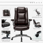 Leather Executive Office Chair- High Back Home Computer Desk Chair with Padded Flip-up Arms, Adjustable Tilt Lock