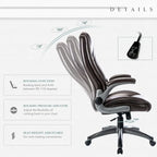 Leather Executive Office Chair- High Back Home Computer Desk Chair with Padded Flip-up Arms, Adjustable Tilt Lock