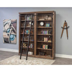 Avondale 8' Tall Bookcase Wall With Ladder, Storage Organizer, Display Shelf for Office, Brown - 80 W x 94 H x 15 D