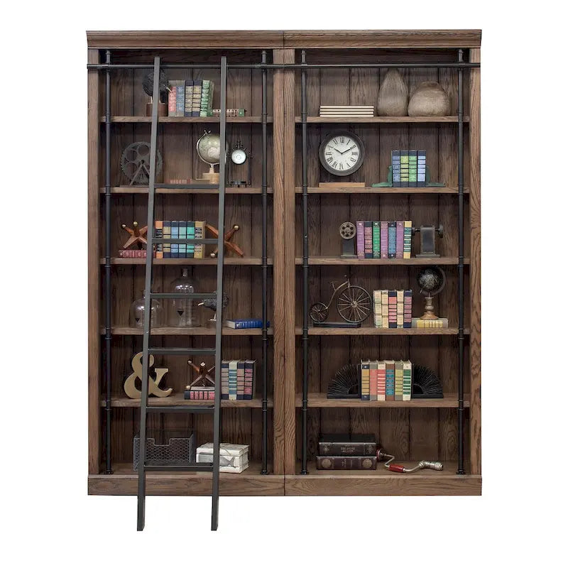 Avondale 8' Tall Bookcase Wall With Ladder, Storage Organizer, Display Shelf for Office, Brown - 80 W x 94 H x 15 D