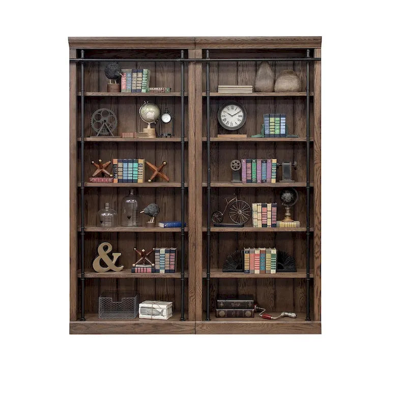 Avondale 8' Tall Bookcase Wall With Ladder, Storage Organizer, Display Shelf for Office, Brown - 80 W x 94 H x 15 D