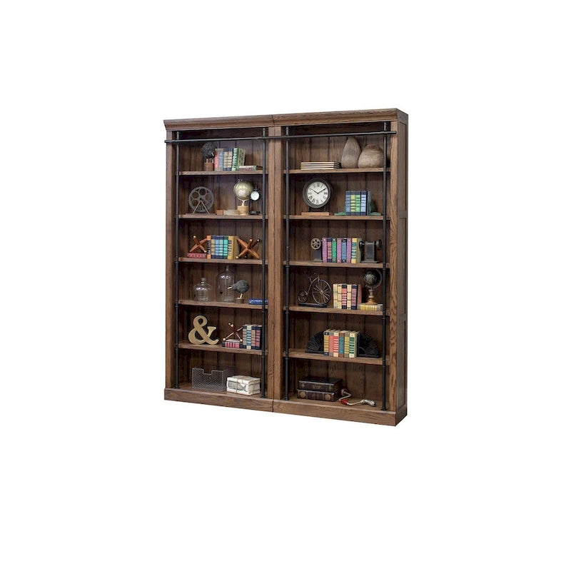 Avondale 8' Tall Bookcase Wall With Ladder, Storage Organizer, Display Shelf for Office, Brown - 80 W x 94 H x 15 D