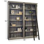 Avondale 8' Tall Bookcase Wall With Ladder, Storage Organizer, Display Shelf for Office, Brown - 80 W x 94 H x 15 D