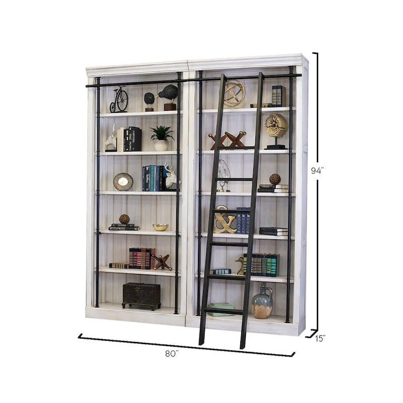 Avondale 8' Tall Bookcase Wall With Ladder, Storage Organizer, Display Shelf for Office, Brown - 80 W x 94 H x 15 D