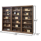Avondale 8' Tall Bookcase Wall With Ladder, Storage Organizer, Display Shelf for Office, Brown - 120 W x 94 H x 15 D
